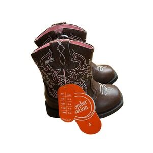 Wonder Nation Toddler Girls Brown Pink Embroidered Cowgirl Boots Size 4 NEW